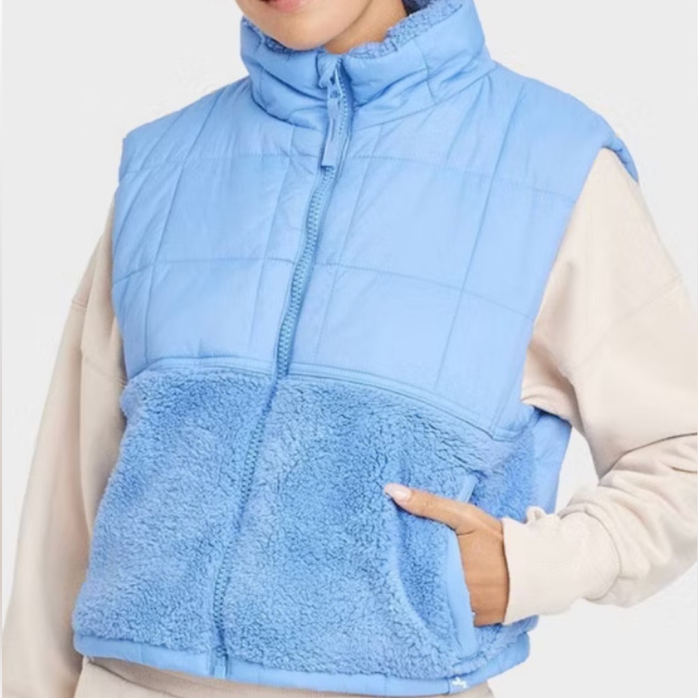 JoyLab Light Blue Quilted Fleece Vest